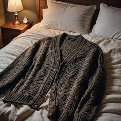 Cardigan on bed in bedroom