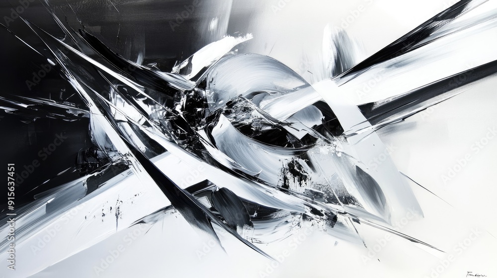 Poster sleek abstract design with sharp white and black contrasts, creating a sophisticated and edgy look