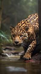 Naklejka premium a forest Royal Bengal tiger with attractive face ai generative image