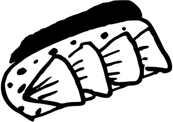 Sketch Sushi and rolls. Japanese traditional cuisine dishes nigiri, tamago, sashimi, uramaki,, temaki, futomaki. Perfect for asian restaurant, shop menu, logo, social media, web design, packaging 