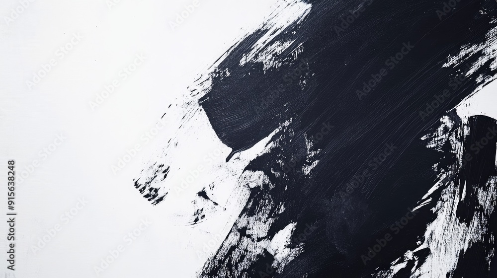 Poster stylish abstract composition with bold black strokes and white space, creating a high-contrast visua