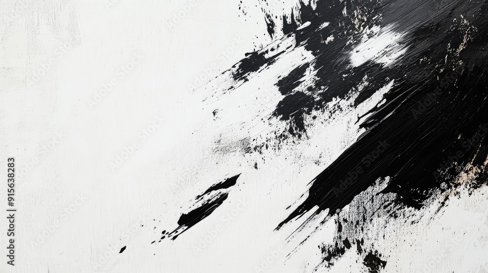 Poster stylish abstract composition with bold black strokes and white space, creating a high-contrast visua