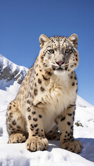 Fototapeta premium Painting of a leopard standing on a rock in front of a mountain ai generative photo