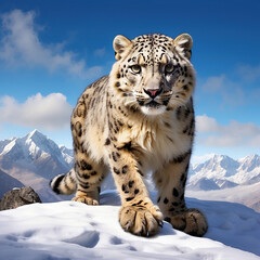 Fototapeta premium Painting of a leopard standing on a rock in front of a mountain ai generative photo