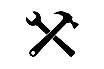 Crossed Hammer and Wrench Silhouette Vector Icon Design