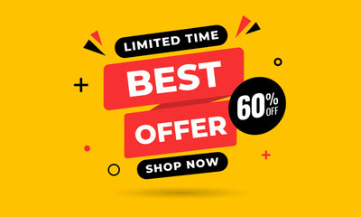 60 % Best Offer sale banner vector template. Offer banner. Sale offer and discounts background, Offer Promotion marketing poster design for web and Social.