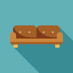 Comfortable brown leather sofa standing in an empty living room, concept of relaxation and interior design