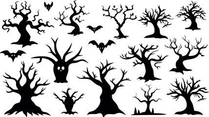 Set of silhouettes of Halloween Spooky Trees