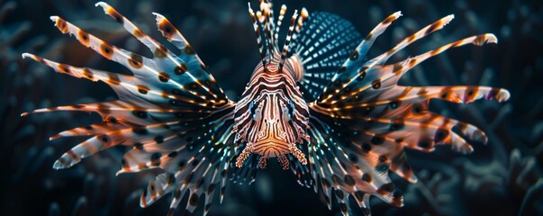 Exotic lionfish displaying its spines, 4K hyperrealistic photo