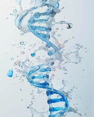 Fototapeta premium Floating DNA Double Helix with Blue Bubbles in Water on World Tourism Day - Futuristic Genetic Concept on White Background