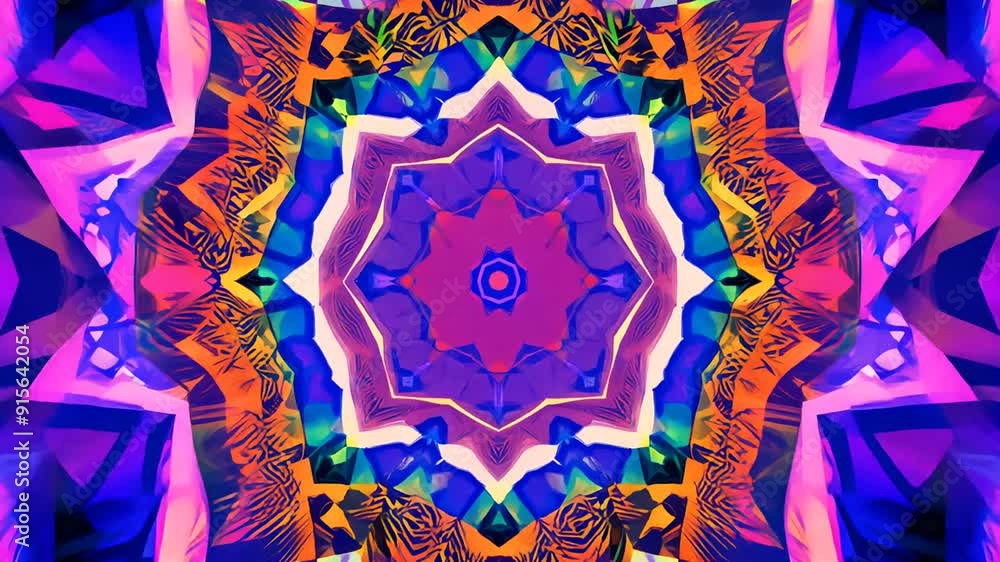 Poster colorful abstract kaleidoscope design with vibrant patterns generative ai