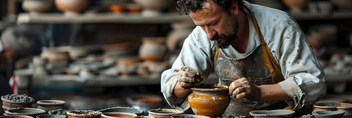 Visualize an archaeologist analyzing pottery shards in a lab, piecing together the daily life of ancient people