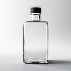 Empty Square Glass Bottle with Black Cap.