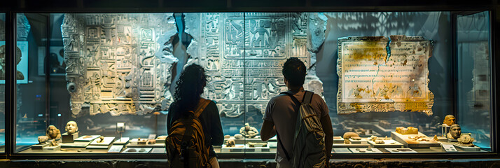 Visualize an archaeologist presenting their findings on an ancient civilization at a conference, with detailed displays and artifacts