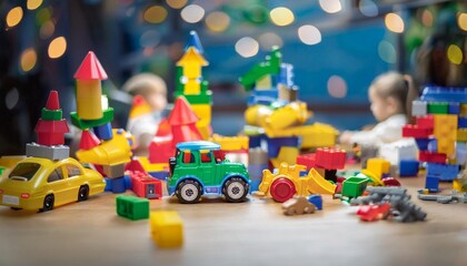 Children playing with toys, symbolizing play, learning, and childhood.