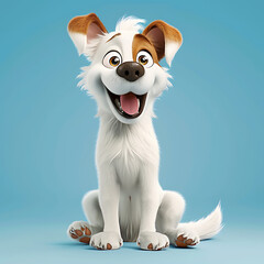 Youthful Dog Cartoon, Youthful dog with captivating eyes and a charming smile in a 3D cartoon style isolated on blue background sharp focus ISO 400  © Sirapopmillion