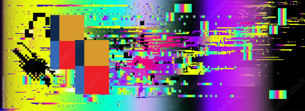 Aufkleber Retrofuturistic abstract background with pixelated glitches and ambient light leak effects.