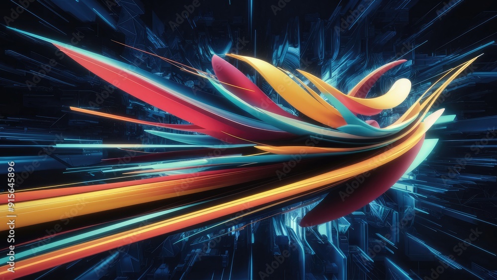 Poster vibrant flowing lines in a dynamic space abstract digital background 3d visualization