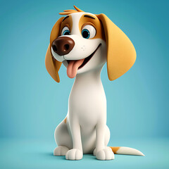  Youthful dog with a charming smile and captivating eyes in a 3D cartoon style isolated on blue...