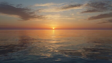 Naklejka premium Sea landscape view in sunset, beautiful dawn in horizon, cloudy sky