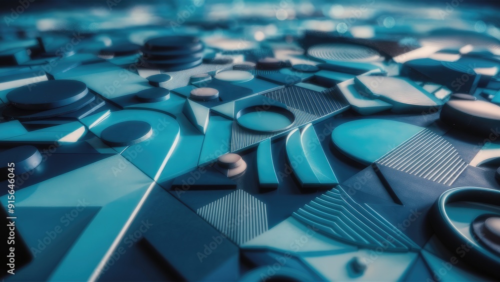 Poster abstract seamless geometric background featuring a color palette of blue shades with a mosaic of cir