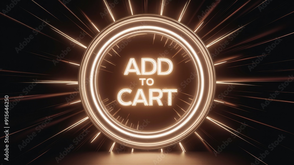 Aufkleber glowing neon circle featuring add to cart text at the center on a dark backdrop