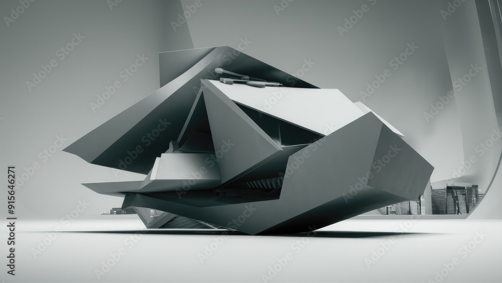 Aufkleber abstract geometric structure in 3d grayscale rendering minimalist and modern background design conte