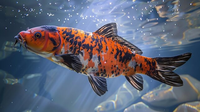 Koi fish is domesticated version of common carp. This fish is most famous by its beautiful colors that have been created via selective breeding