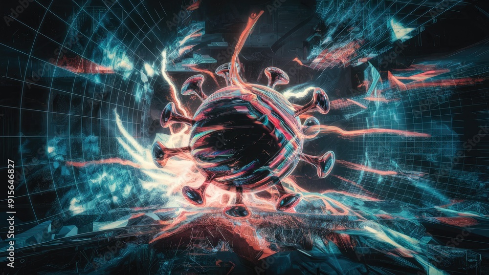 Poster 3d illustration depicting a computer bug representing an abstract virus attack