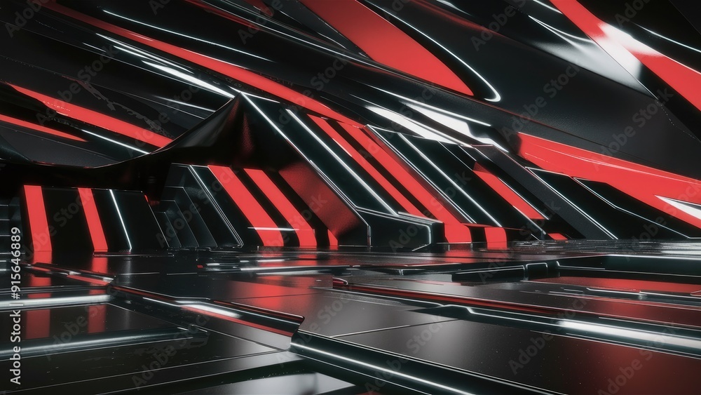 Poster glossy abstract background with black and red stripes in a hitech style