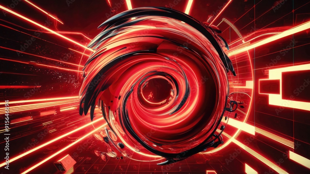 Poster dynamic red abstract motion background with retro digital technology elements data visualization con