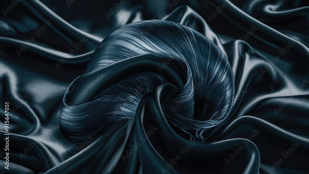 Poster luxurious abstract satin fabric texture featuring a dark shiny design with a beautiful blurred wave 
