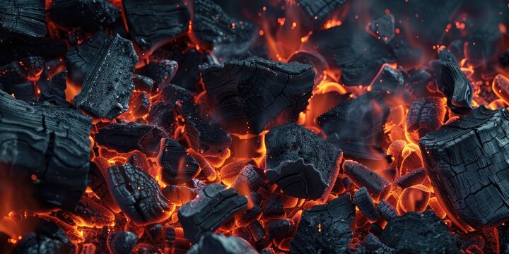 Charcoal produced from coffee wood combustion in a large oven