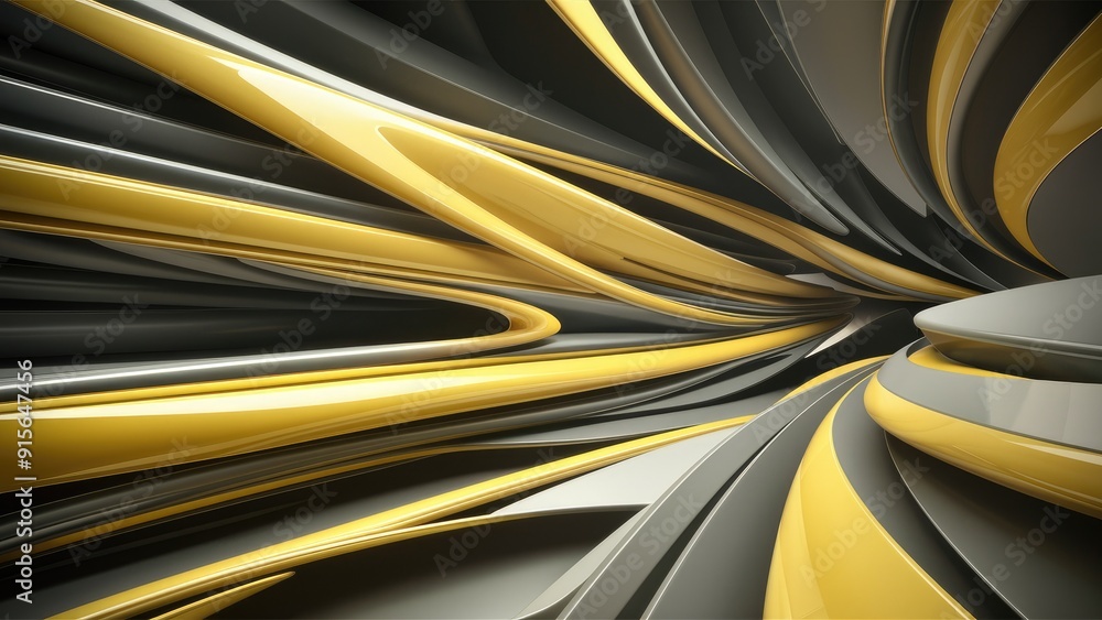 Aufkleber dynamic abstract design with flowing yellow and grey lines