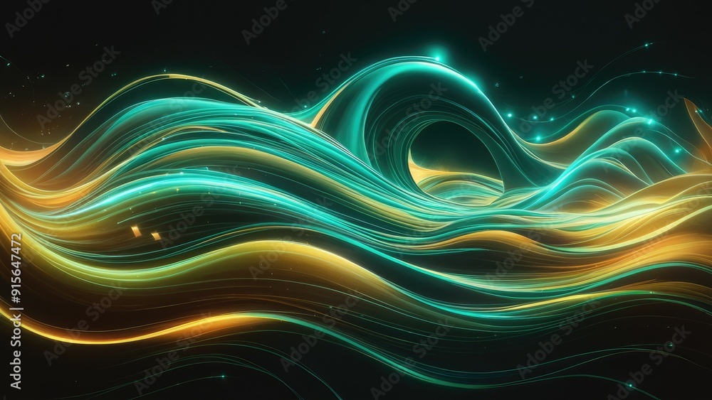 Aufkleber Abstract image of flowing luminous lights and waves on a dark background representing color movement and energy Digitally created visual concept