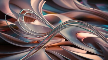 Elegant Abstract Background Featuring Delicate 3D Bezier Curves with RainbowHued Thin Metal Lines  High Quality Rendering