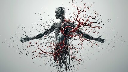 Vector human skull drenched in crimson liquid splash, dramatic horror art