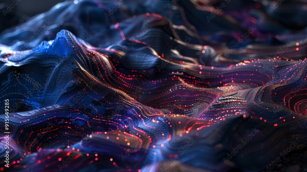 Poster abstract gravity wave background with 3d rendered hologram view representing physical processes in f