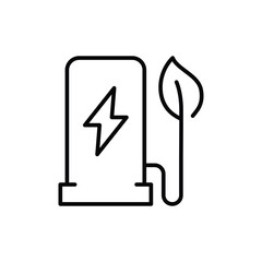 Green energy icon. Simple outline style. Charging station, leaves, charge, electric vehicle, environment, technology, nature concept. Thin line symbol. Vector illustration isolated.