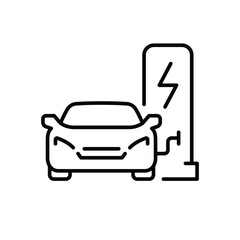 Electric car charging station icon. Simple outline style. Car, EV, charge, electric vehicle, eco, technology, future energy concept. Thin line symbol. Vector illustration isolated.