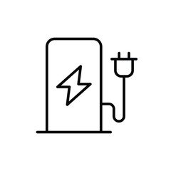 EV charging station icon. Simple outline style. Power supply station, charge, electric vehicle, green energy, technology concept. Thin line symbol. Vector illustration isolated.