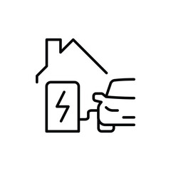 Home charging station icon. Simple outline style. Charging electric vehicle at home, building, house, green energy, technology concept. Thin line symbol. Vector illustration isolated.