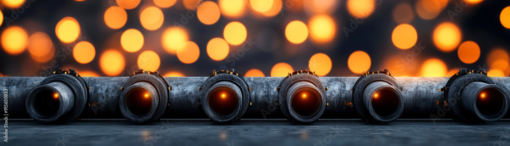 Aufkleber a close-up of circular lights arranged in a row, with a beautiful bokeh background creating a warm, 