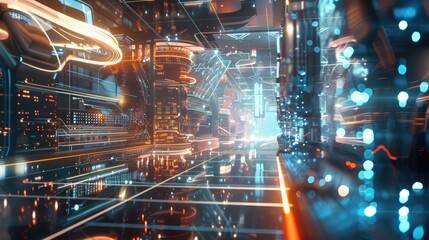 futuristic network of connections being interacted high-tech environment