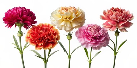 Carnation flower collection set in png no background for mockup decoration.