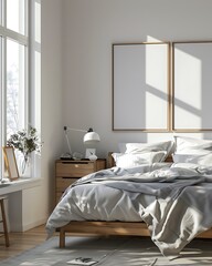 Obraz premium Modern Luxury Home Interior Bedroom Design with Mockup Frame , Wall Poster (3d Render)