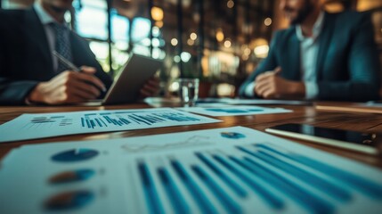 Professional businessman is analyzing financial charts and graphs. Planning your next investment in a modern office