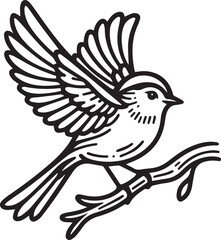 Bird one line colorful page illustration