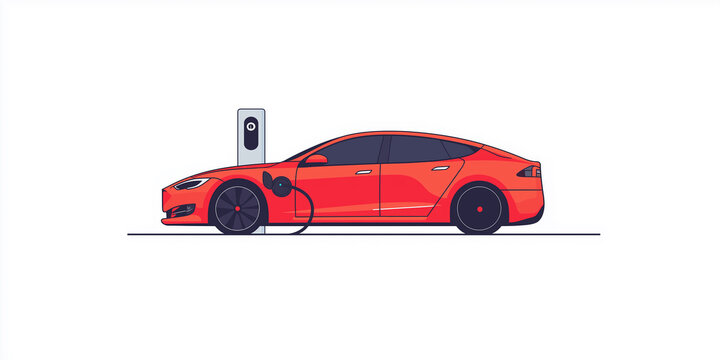 red electric car charging at station clip art preview