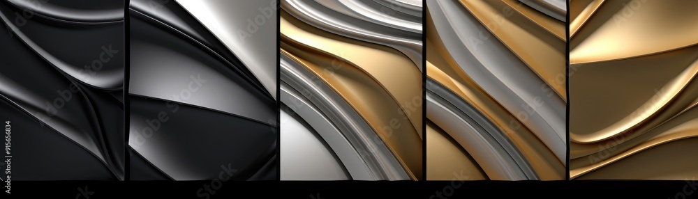 Poster floating 3d geometric patterns with metallic finishes, elegant abstract